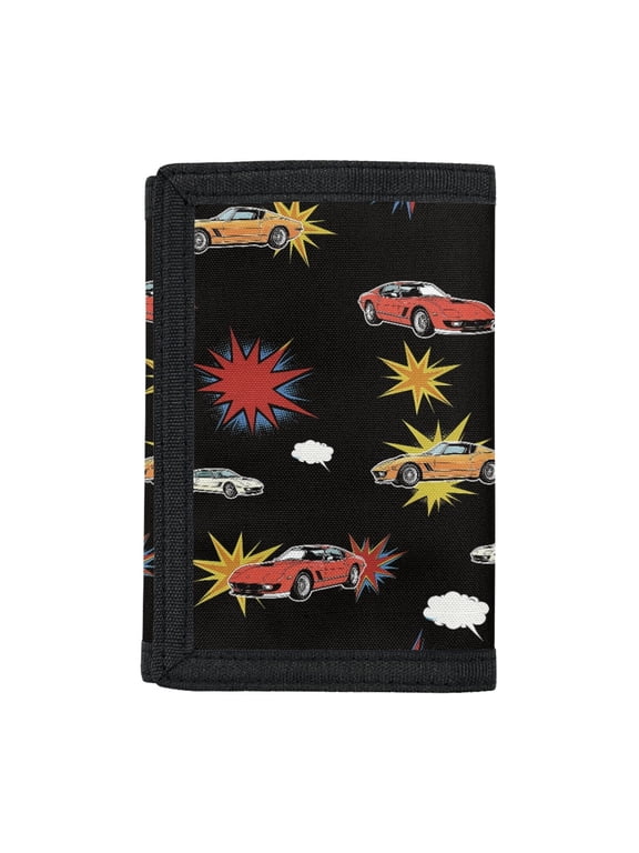 Polyester Kids Trifold Wallet with Slim Foldable Trifold Card Wallet for School, Car Comic Print Children's Wallet