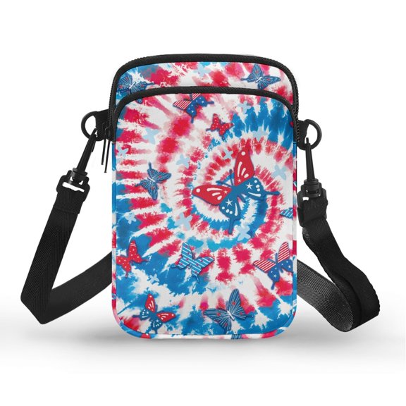 POLERO Portable Cell Phone Purse for Shop Daily Use, Polyester 2 Layer Crossbody Bag, 4th of July Butterflies
