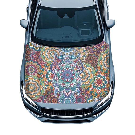 POLERO Portable Engine Protector Stretch Fabric, Elastic Fabrics Decorations Bohemian Mandala Pattern Car Hood Cover for Trucks SUV Pickup