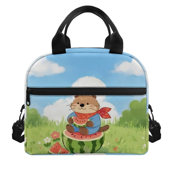 POLERO Practical Lunch Insulated Bag for Travel Hiking, Aluminum Film Durable Insulated Lunch Bag, Beaver Watermelon Print