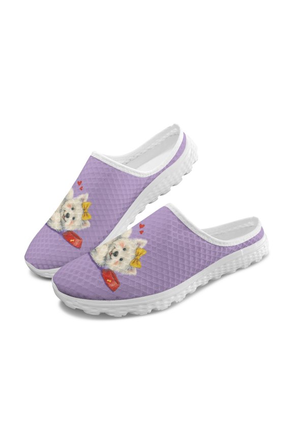 Chririnla Puppy Bow Pattern Half Drag Shoes EVA Mesh Material Fashion Quick Dry Mesh Slip On Clogs for Home