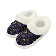thumbnail image 1 of POLERO Purple Bats Moon Print Fuzzy Slippers for Women Indoor Soft Plush Lining, Comfort Thick Sole Warm Winter House Shoes for Home Bedroom, Size 7-8, 1 of 7