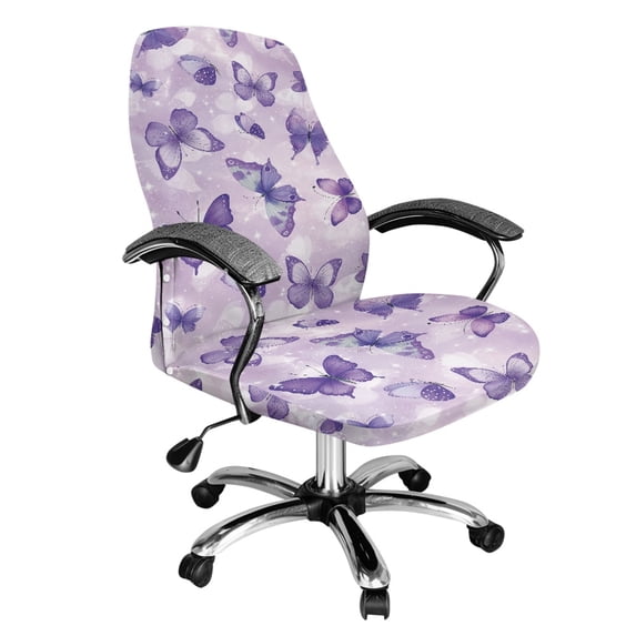 POLERO Purple Butterfly Office Computer Chair Covers, All-in-One Computer Chair Slipcovers, Breathable Elastic Cloth for Home Office Gaming