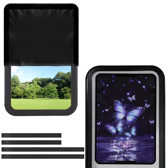 POLERO Purple Dreamy Butterfly RV Door Window Shade Cover - Hook-and-Loop Fastening RV Blackout Window Cover, an-UV and Privacy Protection for Camper (17.3” x 26”)