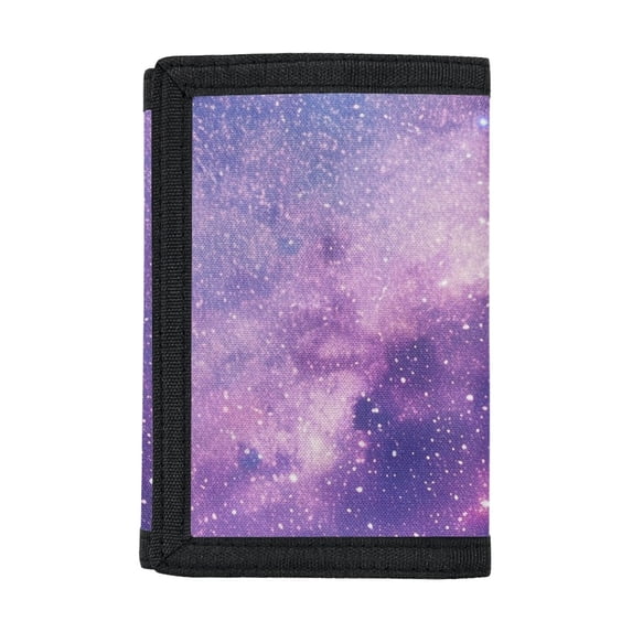 POLERO Purple Galaxy Starry Pattern Children's Wallet for Travel, Polyester Trifold Card Wallet with Wear-Resistant Slim Kids Trifold Wallet