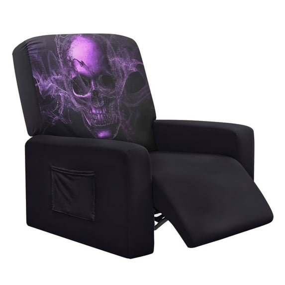 POLERO Purple Ghthic Skull Print 4 Pieces Stretch Recliner Covers, Home Decor Recliner Sofa Slipcover, Fitted Washable Reclining Slipcovers for Pets Kids, Soft Lazy Boy Chair Covers