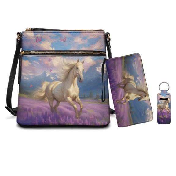 POLERO Purses and Handbags for Women, with Neoprene Chapstick Lip Balm Holder Lightweight Leather Shoulder Bag, Horse Butterfly Lavender Print
