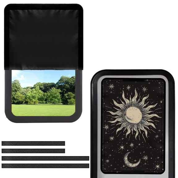 POLERO RV Door Window Shade 17.3'' x 26'', Half-Fold Design RV Window Cover with UV Protection and Privacy Features for Campers, Travel Trailers, Hook and Loop Design (Sun&Moon)