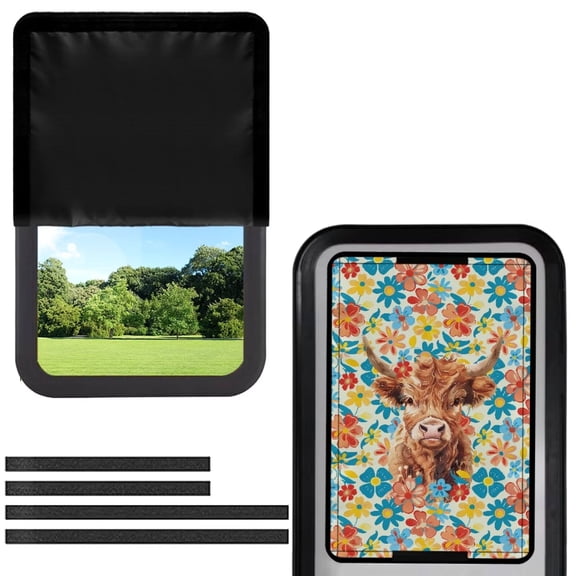 POLERO RV Door Window Shade Cover, Camper Sunshade Privacy Screen Window Cover, 17.3x26 inches，Travel Trailer Motorhome Sun Shade RV Accessories, Brown Highland Cow Floral
