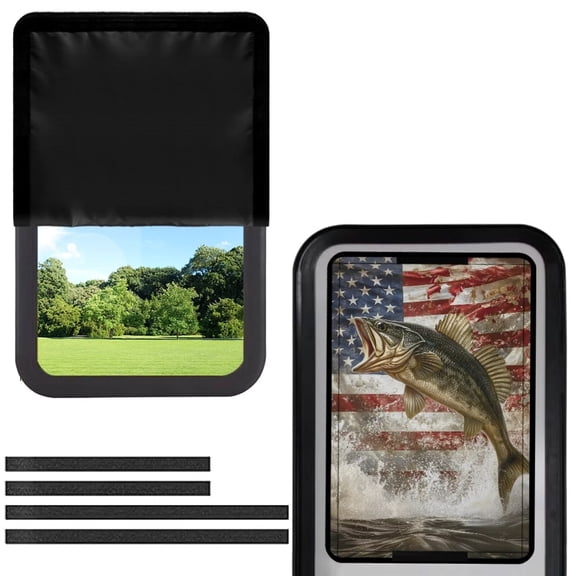 POLERO RV Door Window Shade Cover, Foldable Sun Shade Windshield Blackout Shower Curtains Coverage Accessories Fits for Most RV Interior Door USA Fishing (17.3" X 26")