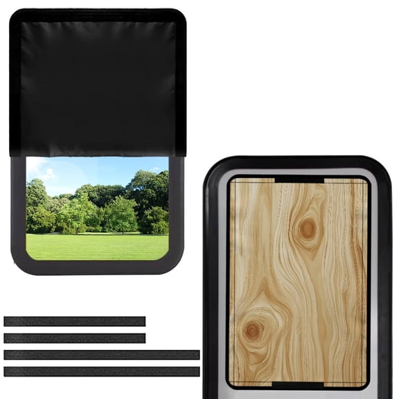 POLERO RV Door Window Shade Cover, Foldable Sun Shade Windshield Blackout Shower Curtains Coverage Accessories Fits for Most RV Interior Door, Wooden Texture (17.3" X 26")