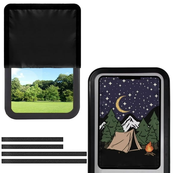 POLERO RV Door Window Shade Cover - Hook-and-Loop Fastening RV Blackout Window Cover, an-UV and Privacy Protection for Camper (17.3” x 26”, Camping Moon Night)