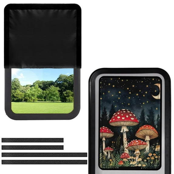 POLERO RV Door Window Shade Cover Mushroom Moon Night Blackout RV Door Window Shades Camper Sunshade Privacy Protection Travel Trailer Motorhome Sun Shade Accessories, 26 x 17.3 inches