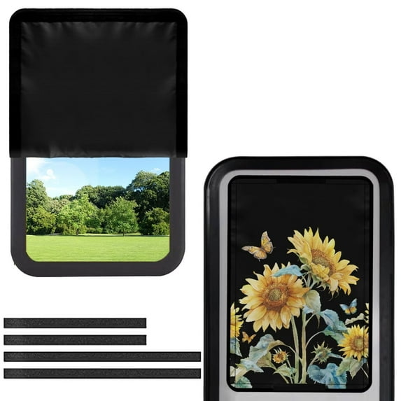 POLERO RV Door Window Shade Cover Privacy and UV Rays Protection Blackout Shades Retro Sunflower Butterfly RV Interior Accessories 17.3x26 inch