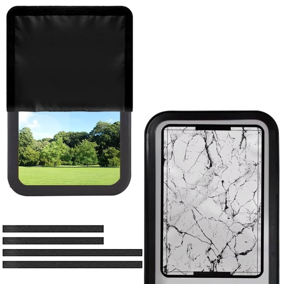 POLERO RV Door Window Shade Cover - RV Blackout Window Cover with UV Protection and Privacy Features (17.3x26 in) Half-Fold Design, Reflective Silver Coating, White Marble Cracks