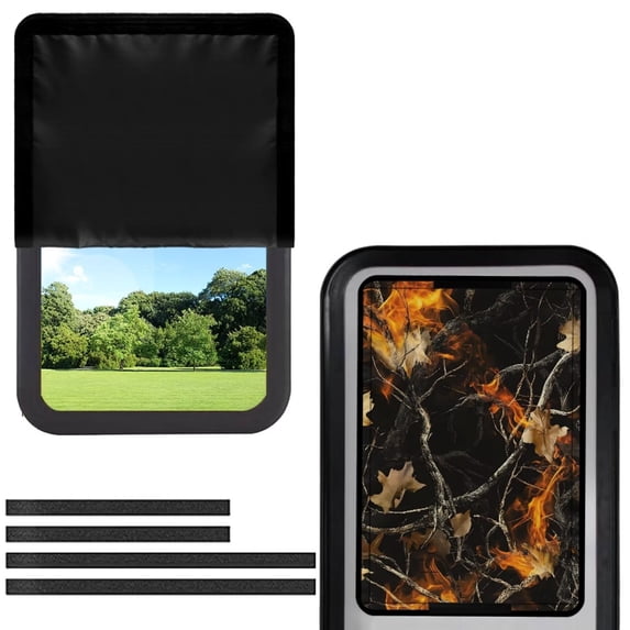 POLERO RV Door Window Shade Cover, Sun Blackout Fabric for UV Rays Protection for Camper Privacy Entrance Hunting Camo Flame (17.3x26 inch)