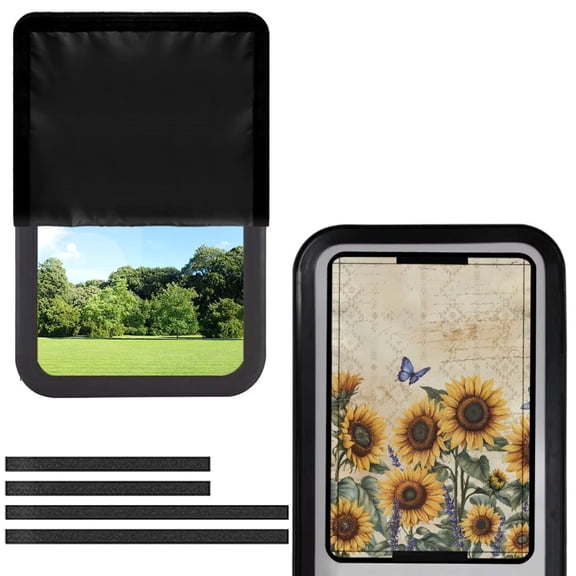 POLERO RV Door Window Shade Cover Yellow Sunflower Butterfly Blackout RV Door Window Shades Camper Sunshade Privacy Protection Travel Trailer Motorhome Sun Shade Accessories, 26 x 17.3 inches