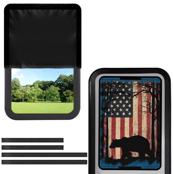 POLERO RV Door Window Shade Easy to Install Privacy Protection RV Window Cover USA Flag Bear Pattern Sun Blackout for Camper Trailer (17.3x26 inch)