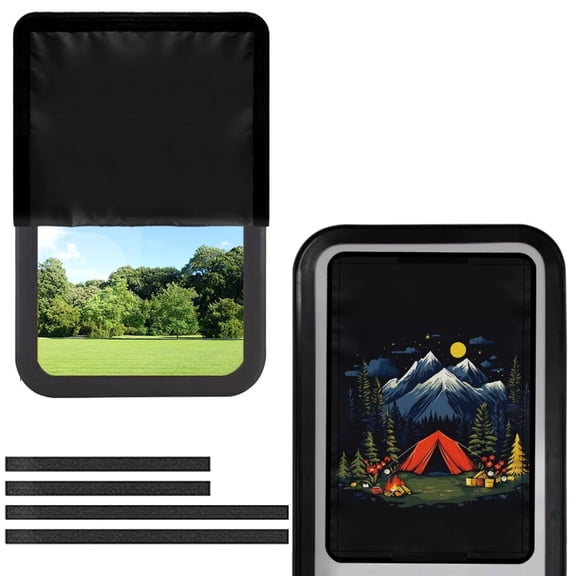 POLERO RV Door Window Shade, Foldable Hook and Loop Fastener RV Blackout Window Cover, UV Rays Protection for Camper Trailer Door, Light-resistant Fabric (Mountain Camping)