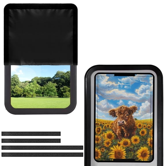 POLERO RV Door Window Shade, Foldable RV Blackout Window Cover, Stylish Sun Shade with Reflective Silver Coating, UV Protection Camper Screen Door Protector, Highland Cattle Sunflower