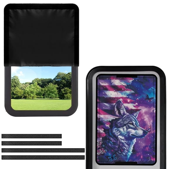 POLERO RV Door Window Shade, Foldable RV Blackout Window Cover, UV Rays Protection Camper Trailer Screen Door Protector, Hook and Loop Fastener (Purple Wolf USA Flag)