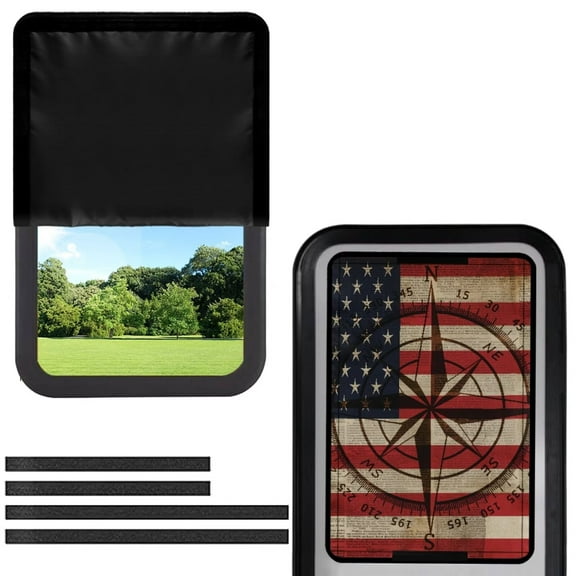 POLERO RV Door Window Shade Half-Fold Design Camper Door Window Cover UV Protection 17.3"x26" for RV Camper Trailer (American Flag Compass)