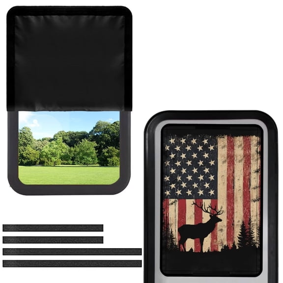 POLERO RV Door Window Shade Half-Fold Design Camper Door Window Cover UV Protection 17.3"x26" for RV Camper Trailer (USA Flag Deer)