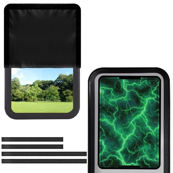 POLERO RV Door Window Shade for Total UV Protection, Green Lightning Half-Fold Design Window Sunshade Blinds for Camper Windows Travel Trailer Camping Accessories 17.3" x 26"