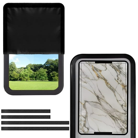 POLERO RV Door Window Shade for Total UV Protection, White Marble Texture Half-Fold Design Window Sunshade Blinds for Camper Windows Travel Trailer Camping Accessories 17.3" x 26"