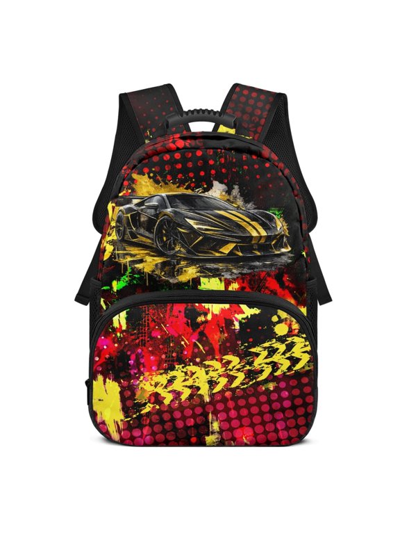 Racing Car Graphic Design Lightweight Backpack, Polyester Material Durable Side Pockets School Backpack for Travel Daily Use