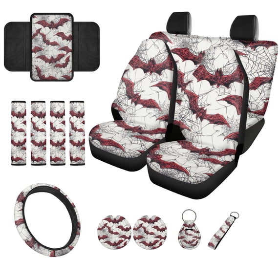 POLERO Red Bat Web Pattern 14 Pieces Cars Seat Covers Sets, with ...