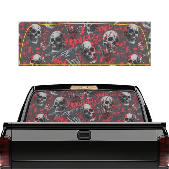 POLERO Red Black Skull Pattern Car Rear Windshield Sunshade, Anti-Corrosion Vinyl, Waterproof Corrosion Resistant Pickup Car Window Stickers Universal