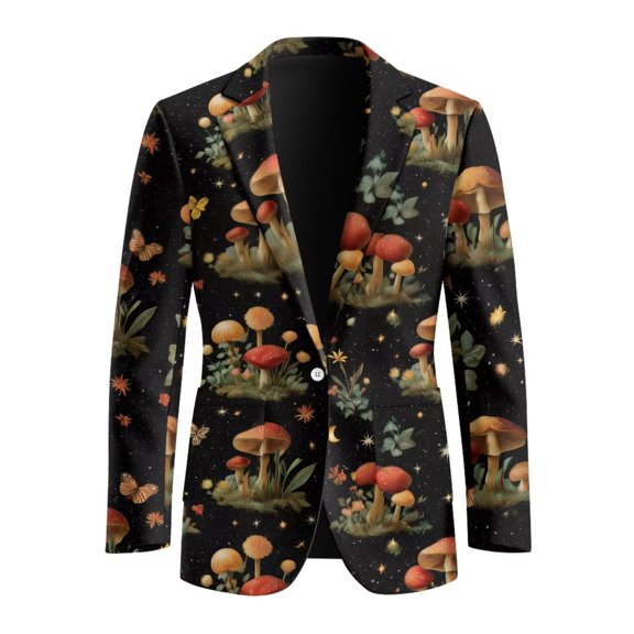 POLERO Red Mushroom Print Mens Blazers Regular Fit Business Casual Suit Sport Coat One Button Wedding Prom Formal Blazer Suit Jacket