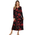 thumbnail image 1 of POLERO Red Rose Flower Print Nightgowns for Women Long Sleeves Nightgown Soft Sleepwear Button V Neck Sleepshirt Long Nightgown for Pajama Party, 4XL, 1 of 7
