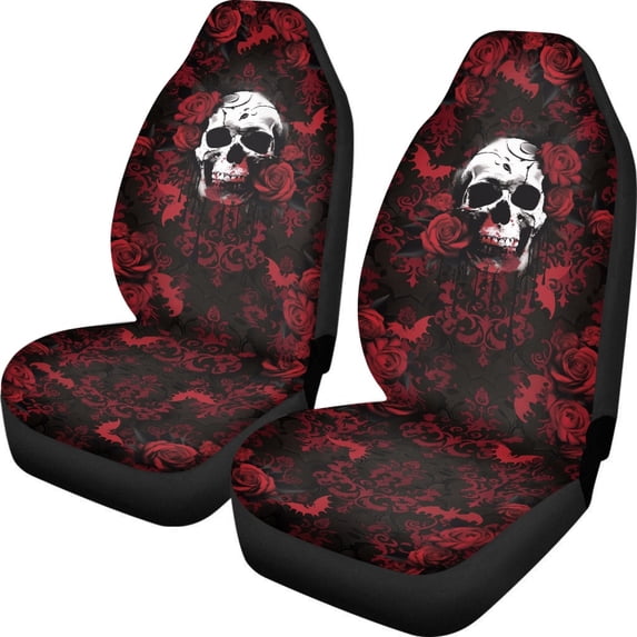 POLERO Red Rose Skull Print Vehicle Seat Covers for Sedan, Set of 2 Anti-Scratch Front Seat Cover Washable Lightweight Automotive Vehicle Seat Covers