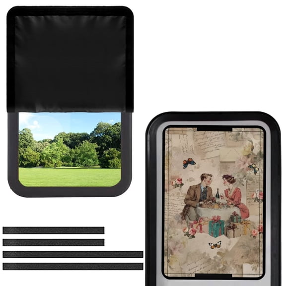 POLERO Reflective RV Door Window Shade, 17.3” x 26” Car Door Window Cover Fashion Sunshield Blocking Light, Heat and UV Rays for Couples RV Trailer Camper Windows (Couples Dinner)