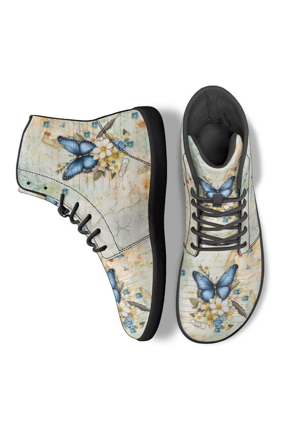 Retro Butterfly Floral Green High Tops Tennis Shoes PU Leather Walking Sneakers Comfort Work Office Training Athletic Hiking Sneaker for Women Fitness & Cross-Training Shoes