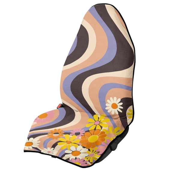 POLERO Retro Daisy Terry Cloth Car Seat Towel Cover, Non Slip Waterproof Front Seat Cover for Trucks Cars SUVs