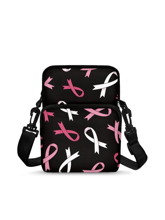 Ribbon Pattern Crossbody Bags Polyester Cross Body Phone Purse for Men, with Zipper Front Pocket Crossbody Purse