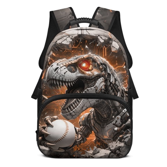 POLERO Robot Dinosaur Baseball Print 17 Inch School Bag for Boys, Polyester Personalized Travel Ruckpack for Work Daypack