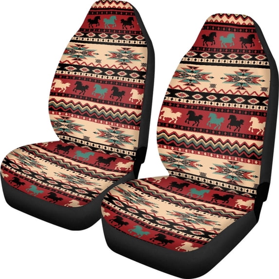 POLERO Running Horse Motifs Vehicle Seat Covers for SUV, 2pcs Set Comfortable Car Seat Covers Washable Elastic Front Seat Cover