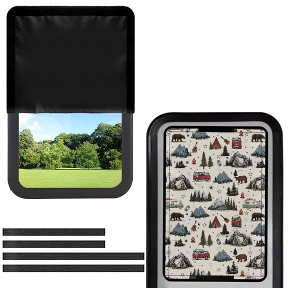 POLERO Rv Door Window Shade, Half-Fold Design Camper Sun Shade Windshield Blackout Cover, Forest Camping Bear RV Accessories Fits for Interior Door Window 17.3 x 26 inch