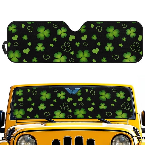 POLERO Saint Patrick Leaves Car Windshield Sun Shade Cute Front Window Car Sunshade Windshield Blocks UV Rays Sun Visor Protector for Truck Off-road Vehicle Accessories
