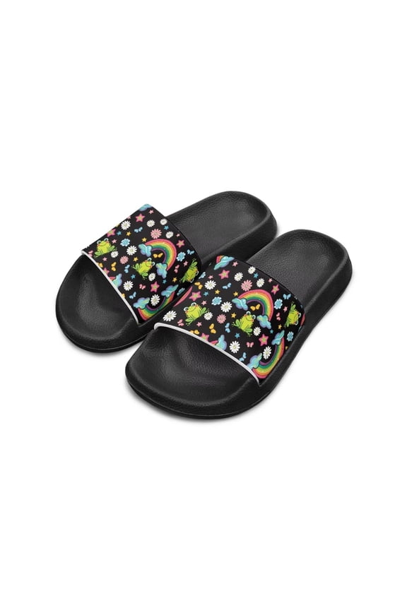Sandals House Slides Children's Cartoon Kids Slippers Soft Cushioned Non-Slip Shower Lightweight Fashionable Open Toe - Frog Rainbow Flower Little Kid 11