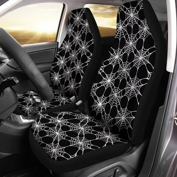 POLERO Scary Halloween Spider Web Printed Thin Washable Auto Interior Accessory, Car Seat Cover 2 Pack Auto Front Seats Protector Fits for Car SUV Sedan Truck