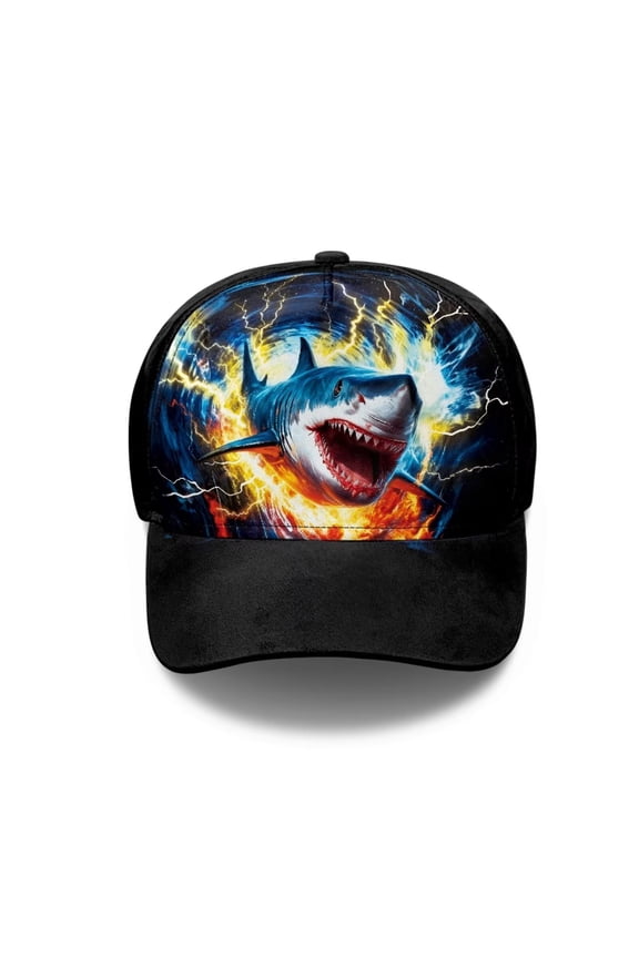 Sea Shark Lightning Print Unisex Trucker Hat, Adjustable Backstrap Sun Cap for Hiking & Travel