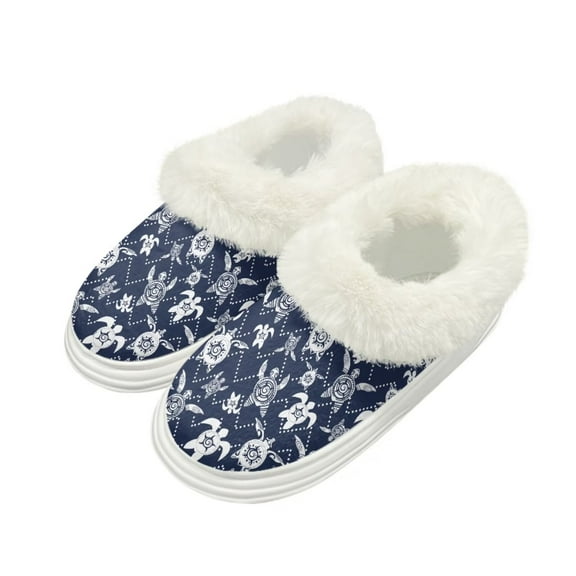 POLERO Sea Turtle Chakra Print House Slippers for Woman Fluffy Plush Indoor Slippers for Women Slip On Bedroom Shoes with Fleece Lined, Size 4-5