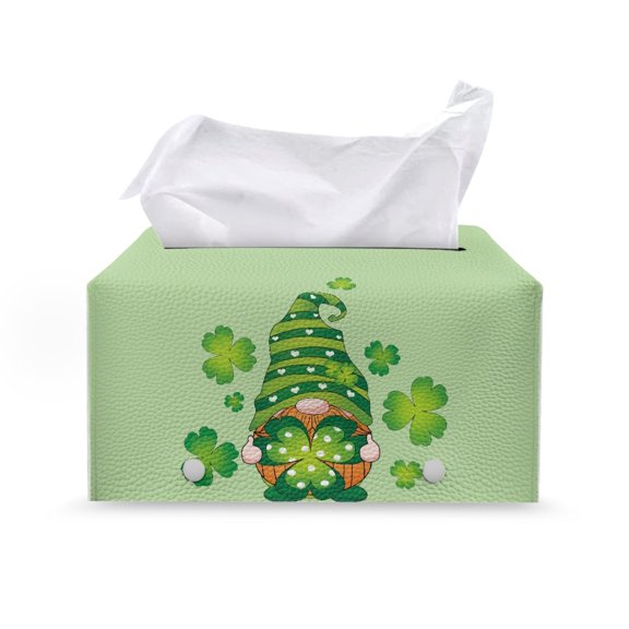 POLERO Shamrock Gnome Pattern with Buckle Rectangular Cuboid Tissue Box Cover for Women, Portable Rectangular Tissue Box Cover Organizer Dispenser for Car Kitchen