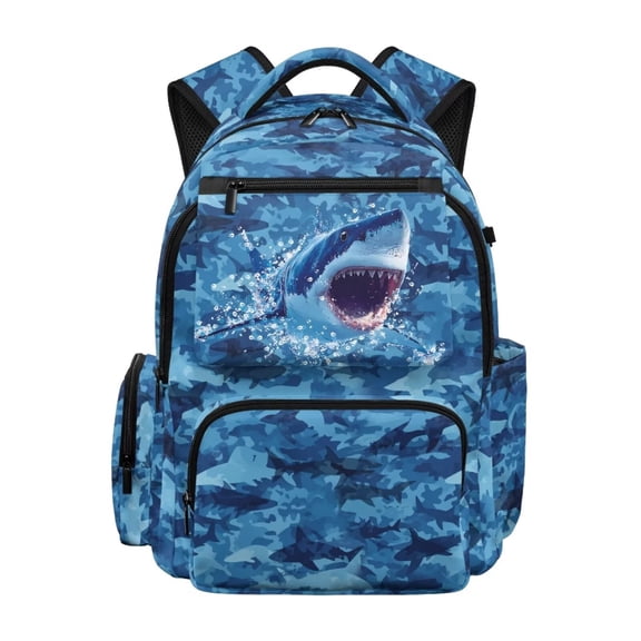 POLERO Shark Backpack for Boys 8-10 Elementary School Bag Kids Large Book Bag Lightweight 17 Inch Daypack with Adjustable Strap
