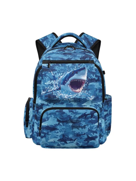 Shark Backpack for Boys 8-10 Elementary School Bag Kids Large Book Bag Lightweight 17 Inch Daypack with Adjustable Strap